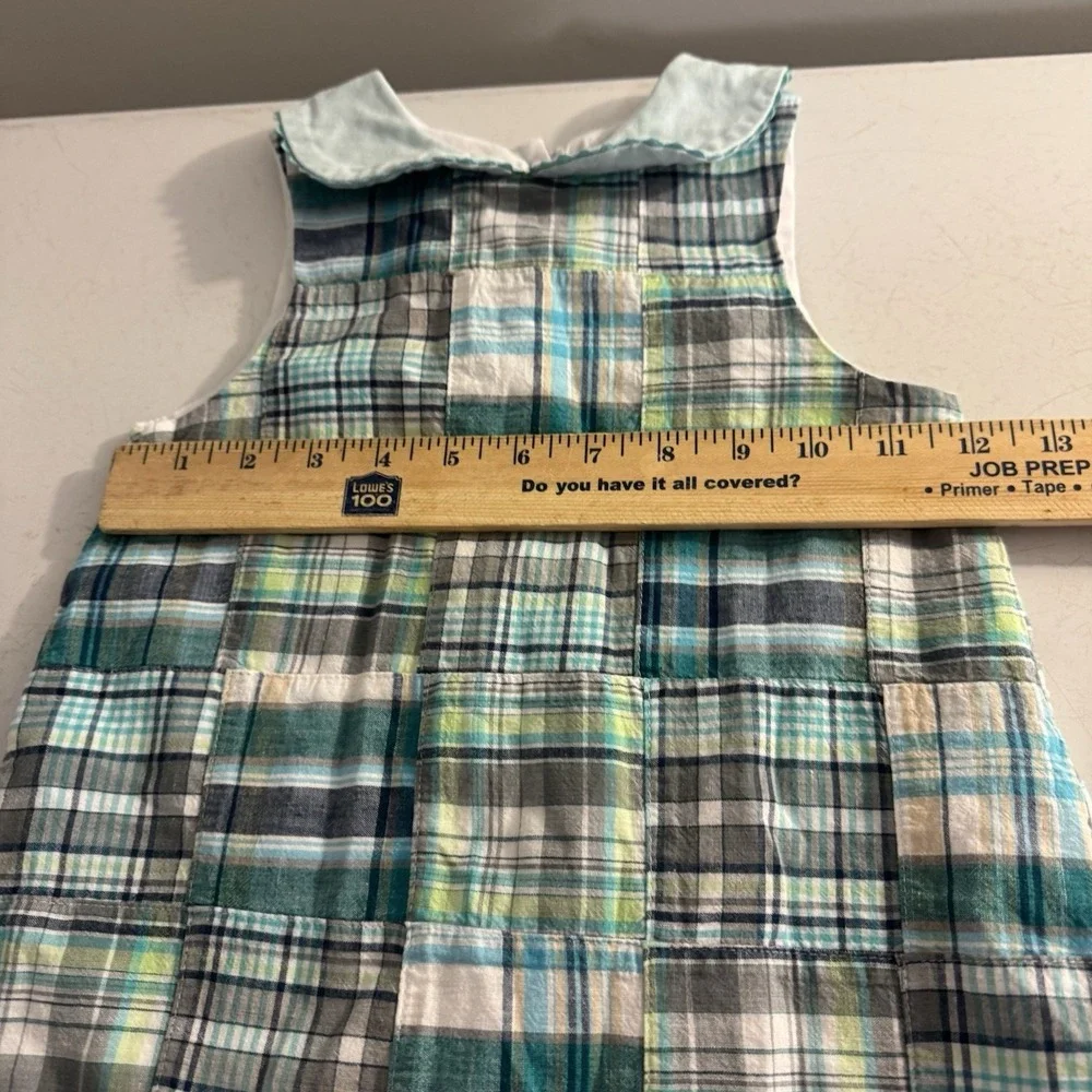 Glorimont Dress Girls Size 4 Blue Green Patchwork Sleeveless Collared Pockets
